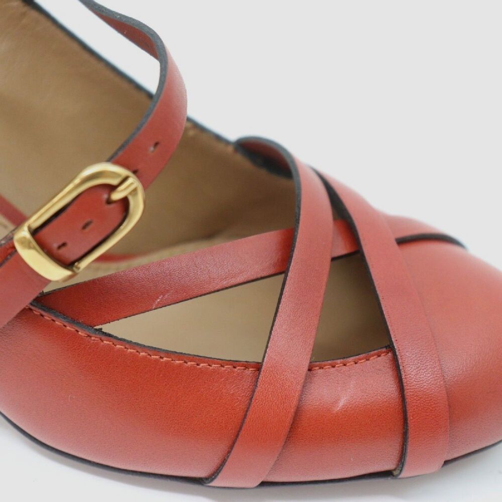 Chloé Leather Mary Jane Heels Terracotta Red Block Heels EU 37.5/US 7 Boxed EUC - Picture 7 of 13